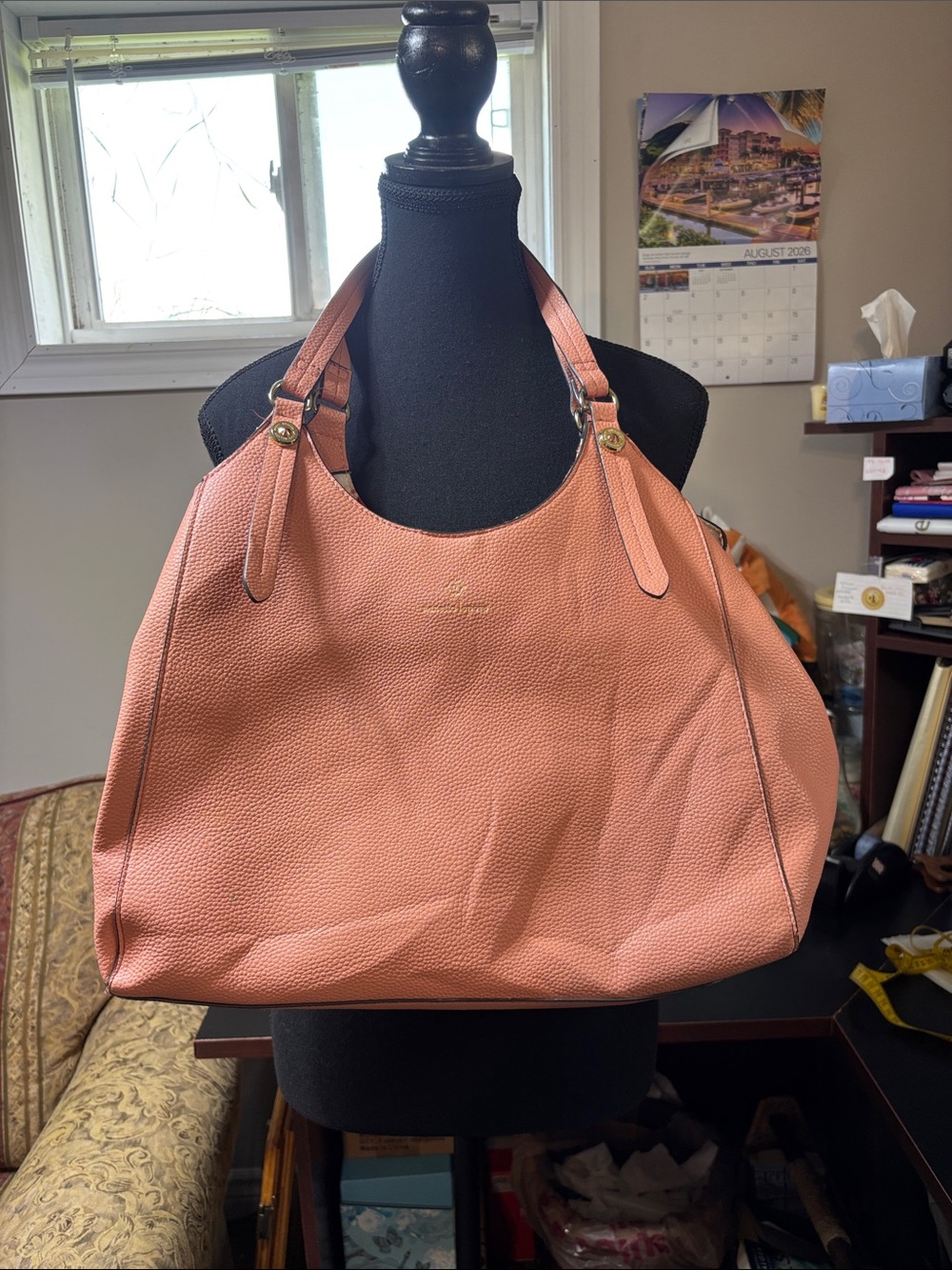 Nanette Lapore Peach Man Made Classic Pebbled Leather Tote Bag - Pink 21x16โ